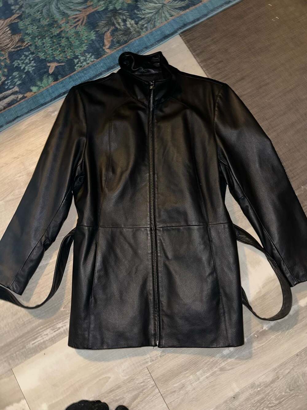 Worthington Leather Jacket Size Medium Black Zip Belted